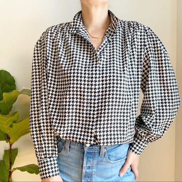 Vintage Tops - Vintage Checkered Black White Button Down Shirt M